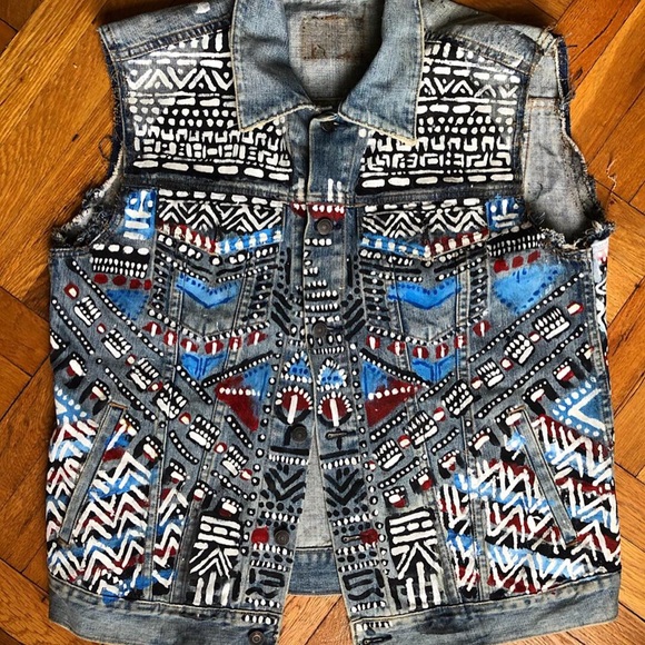 Gap hand painted Denim/Jean Vest M/L - Picture 1 of 2